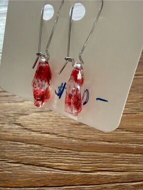 Handmade Red Floral Resin Drop Earrings – Women Jewelry